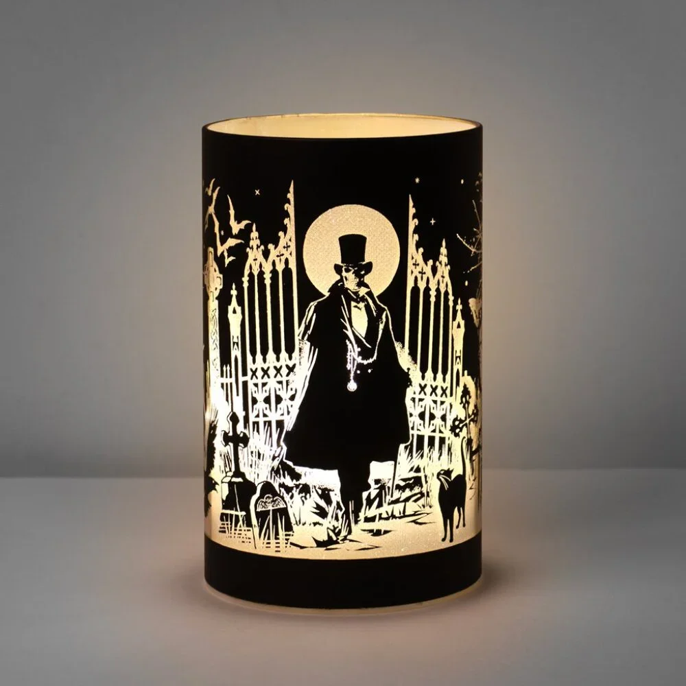 Alchemy Gothic Etched Black Glass LED Count Magistus Lantern Light NIB